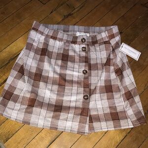 No Comment Brown & White Plaid Button-Front Mini Skirt